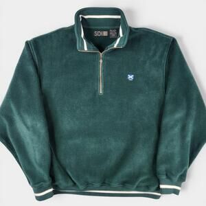 SDI St. Andrews Scotland Fleece Pullover Mens XL Green 1/4 Zip Contrast Trim
